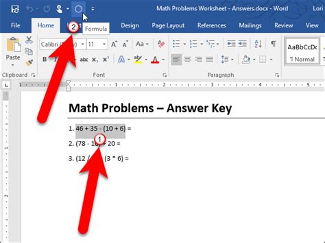 how to insert calculation in word