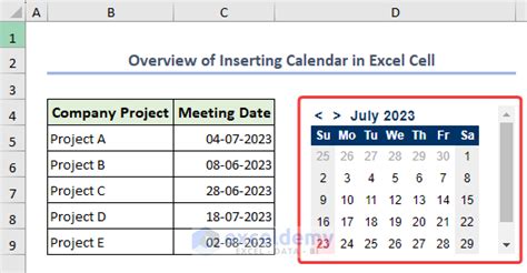 how to insert calendar in sharepoint excel cell