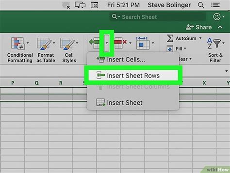 how to insert cell in excel macbook