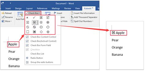 how to insert check box in microsoft word document