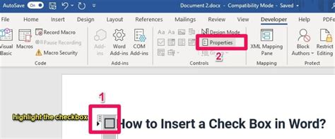 how to insert check box in word mac