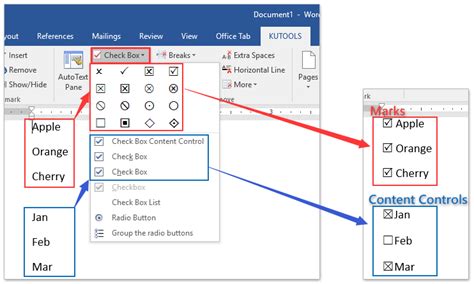 how to insert check mark in word box