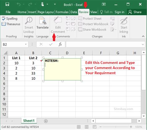 how to insert comment in excel