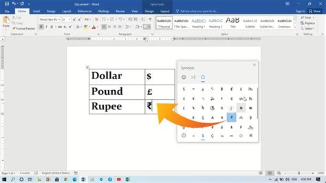 how to insert currency symbol in word mac