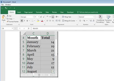 how to insert data in word from excel