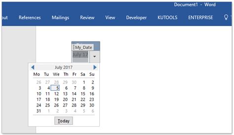 how to insert date selection in word