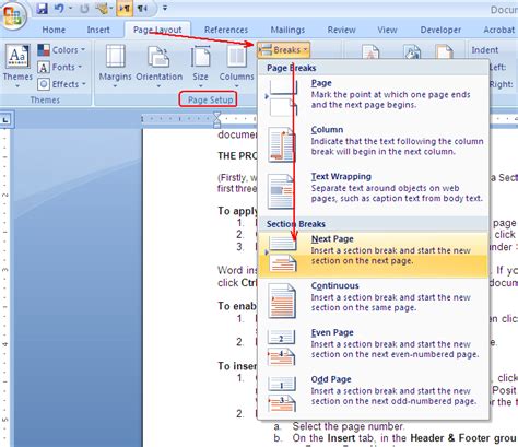 how to insert different page numbers in word sections