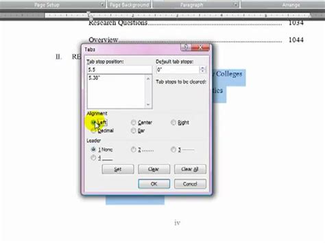 how to insert dotted line in word table of contents