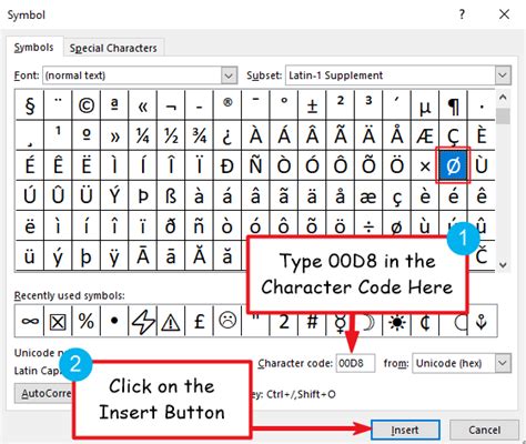 how to insert empty set symbol in word