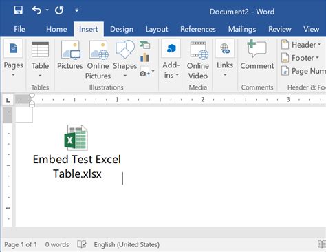 how to insert excel file in word document