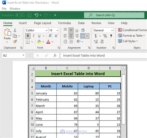 how to insert excel table in word document