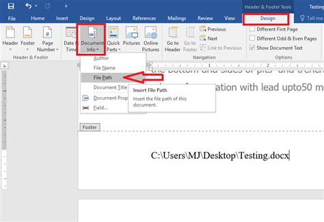 how to insert file name in word document