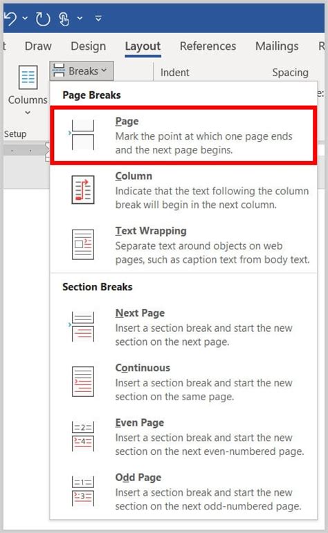 how to insert formatting break in word