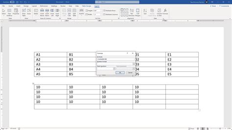 how to insert formula in word table