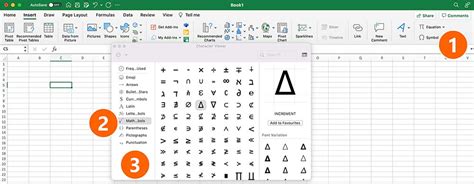 how to insert greek characters in excel