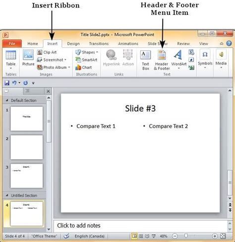 how to insert header and footer in powerpoint