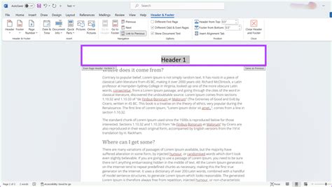 how to insert header and footer in word for different pages