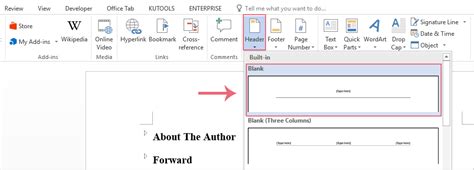 how to insert header with chapter name in word