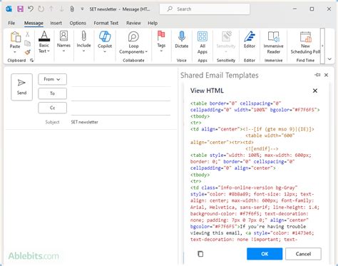 how to insert html code into outlook email