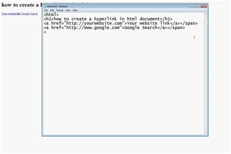 how to insert hyperlink in html using notepad