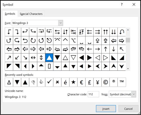 how to insert inverted delta symbol in excel