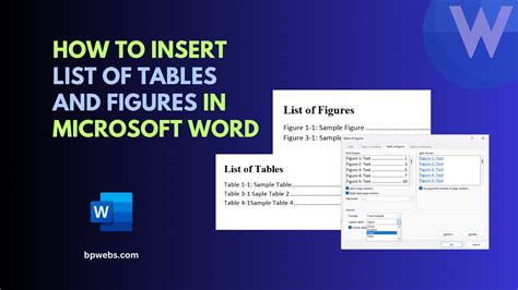 how to insert list of tables in word 2019