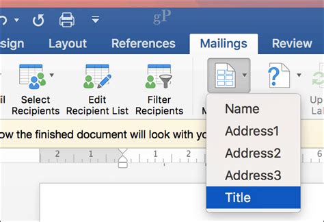 how to insert merge fields in word mac