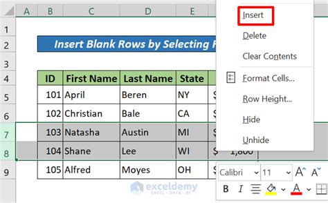 how to insert multiple empty rows in excel at once