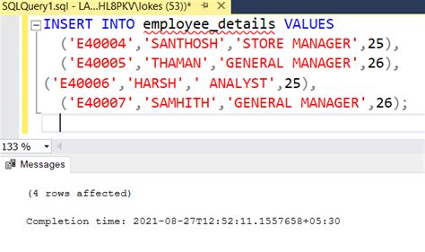 how to insert multiple values in sql query
