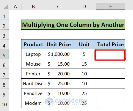 how to insert multiplication formula in excel for entire column