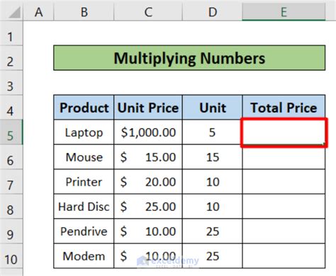 how to insert multiplication formula in excel sheet