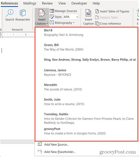 how to insert new citation source in word