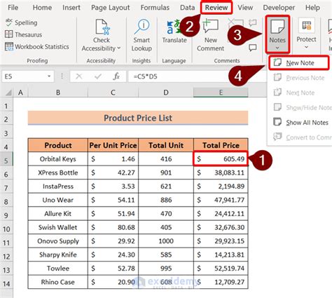 how to insert notes in excel