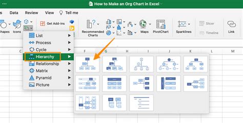 how to insert organization chart in excel