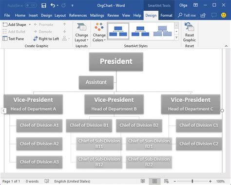 how to insert organization chart in word