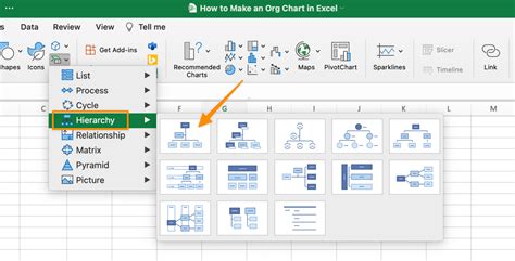 how to insert organizational chart in excel