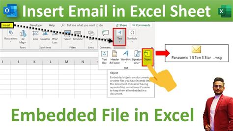 how to insert outlook email in excel cell