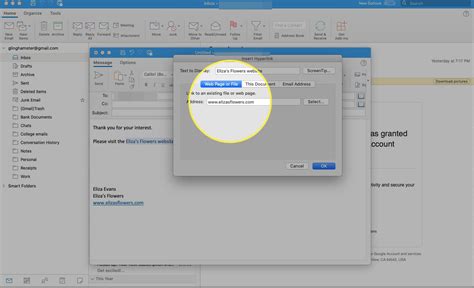 how to insert outlook link in excel