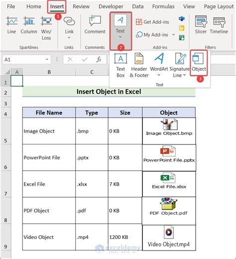 how to insert outlook object in excel