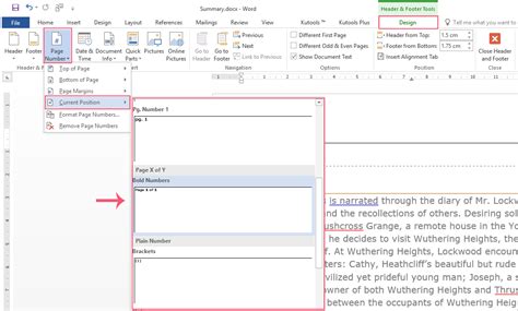 how to insert page 1 of 4 in word