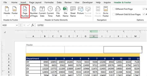 how to insert page number on excel sheet