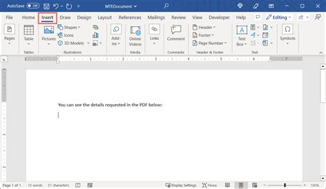 how to insert pdf document in ms word