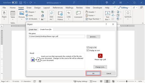 how to insert pdf in word as icon