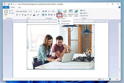 how to insert picture in wordpad