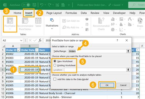 how to insert pivot table in excel