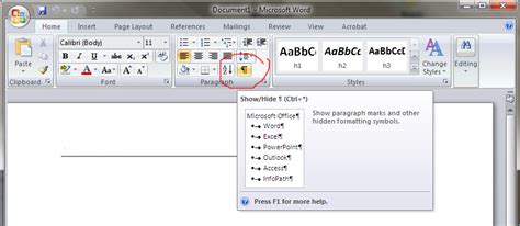how to insert red paragraph symbol in word