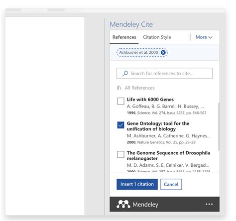 how to insert reference list from mendeley