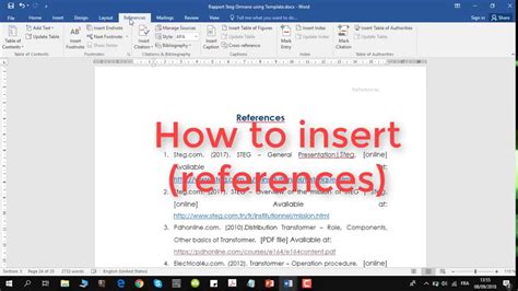 how to insert reference list word