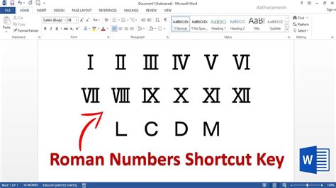 how to insert roman numbers in excel shortcut key
