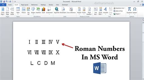 how to insert roman numbers in word document